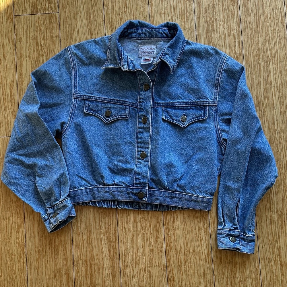 Sundance Vintage Cropped Denim Jacket Medium Wash Made in USA Small